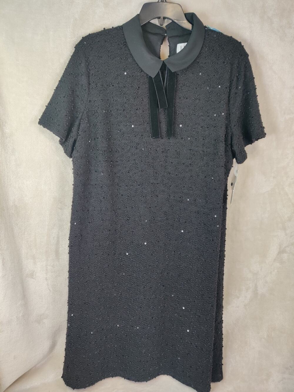 Elle Black Collared Sequin Shirt Dress Size XL NWT Textured Gothic Back Zip